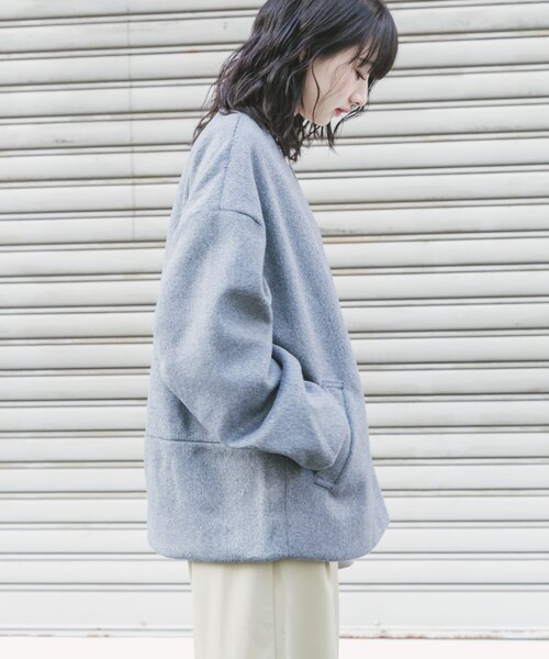 ITEMS URBANRESEARCH（アイテムズ アーバンリサーチ）の「ノーカラーコクーンジャケット（ノーカラージャケット・レディース・GRY/IVO・Free）」の15枚目の写真