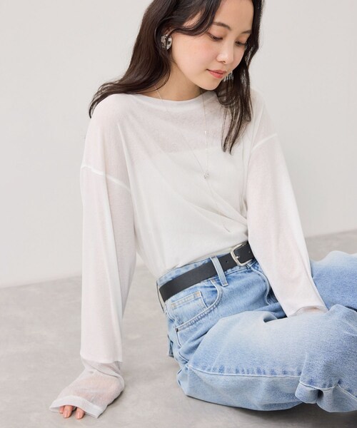 VIS（ビス）の「ラメメッシュスリーブ切り替えシアーロンT（Tシャツ/カットソー・レディース・ブラック/ライトグレー/ホワイト/ピンク・F）」の17枚目の写真