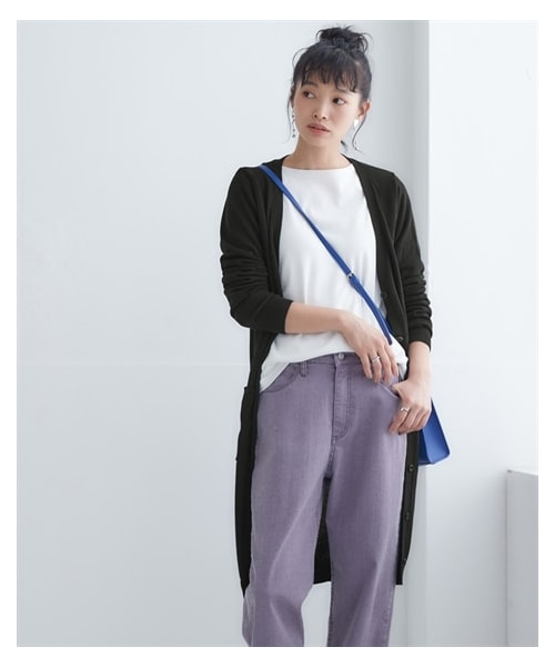 nissen（ニッセン）の「綿混シンプルロング丈ニットカーディガン（ＵＶカット・毛玉になりにくい）＜大きいサイズ有＞（カーディガン/ボレロ・レディース・黒/杢グレー/ブラウン杢/アイボリー杢/チェリーピンク/ミントグリーン/レモンイエロー/ラベンダー/ライトベージュ/ターコイズブルー/ペールブルー/オフホワイト/チャコールグレー杢/ローズピンク・S/M/L/LL/3L/4L/5L/6L/8L/10L）」の5枚目の写真