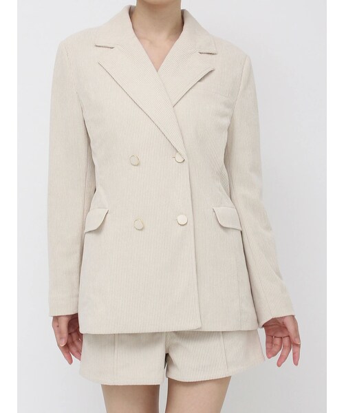 EATME（イートミー）の「コーデュロイルーズジャケット（テーラードジャケット・レディース・アイボリー/ブラック/ワイン・F）」の3枚目の写真