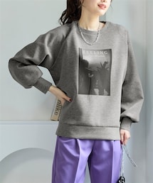 nissen | 大きいサイズ ダンボールニットラグランフォトプリントプルオーバー(スウェット)