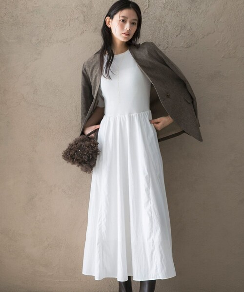 URBAN RESEARCH ROSSO（アーバンリサーチロッソ）の「『一部WEB限定カラー』ニットドッキングワンピース（ワンピース・レディース・OFF×OFF/BLK×BLK/BE×BLK・Free）」の7枚目の写真
