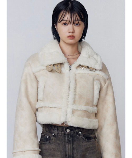 EMODA ホワイト ジップアップジャケット EMODA（エモダ）の「ナイロンジップアップブルゾン（ブルゾン）」 - WEAR