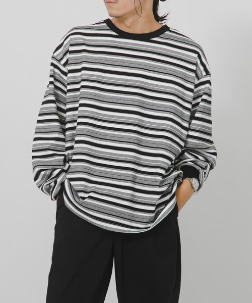 URBAN RESEARCH（アーバンリサーチ）の「POLYPLOID　OVERSIZE LONGSLEEVE B（Tシャツ/カットソー・メンズ・BLACKWHITE/SAGEWHITE・2/3/4）」の5枚目の写真