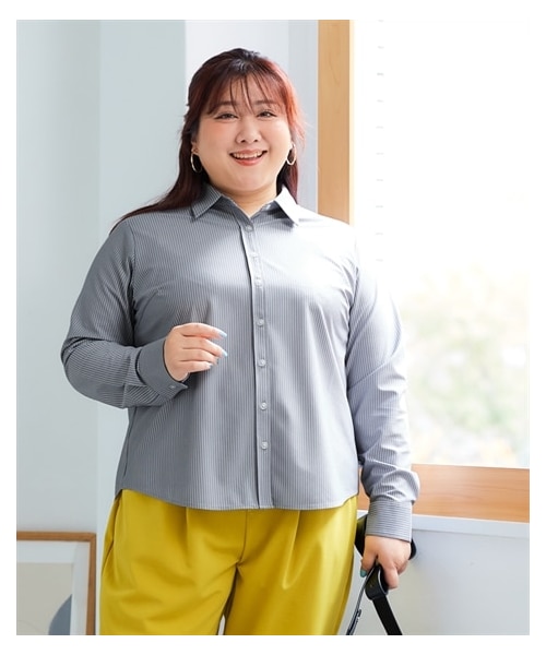 nissen（ニッセン）の「＜大きいサイズ＞トリコットカラーシャツ（吸汗速乾・ストレッチ・形態安定）（シャツ/ブラウス・レディース・サックス系ストライプ/チャコール系ストライプ/ネイビー系ストライプ・L/LL/3L/4L/5L/6L/8L/10L）」の20枚目の写真