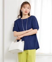 nissen | 大きいサイズ美ラクRUタッチレース切替デザインプルオーバー（接触冷感・UVカット）(Tシャツ/カットソー)