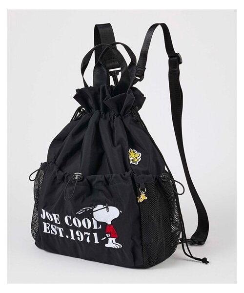 nissen（ニッセン）の「スヌーピー　１０ポケットドロストデザイン２WAYリュックサック（Ａ４対応）（バックパック/リュック・メンズ・黒/ベージュ×黒・Y）」の3枚目の写真