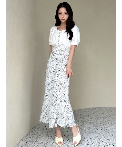 RESEXXY（リゼクシー）の「パフスリーブマーメイドワンピース（ワンピース・レディース・ホワイト/ブラック/オレンジ・F/S/M）」の6枚目の写真