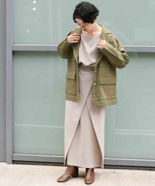 KBF（ケイビーエフ）の「KBF+　ミリタリーテーラードジャケット（ミリタリージャケット・レディース・KHAKI/OFF・one）」の9枚目の写真