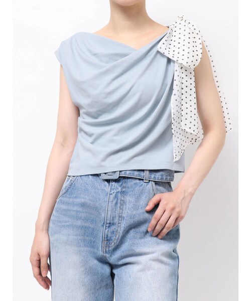 LAGUNAMOON（ラグナムーン）の「ドットリボンドレープカットソー（Tシャツ/カットソー・レディース・ホワイト/ブラック/アイスブルー/ブラウン・F/9）」の4枚目の写真