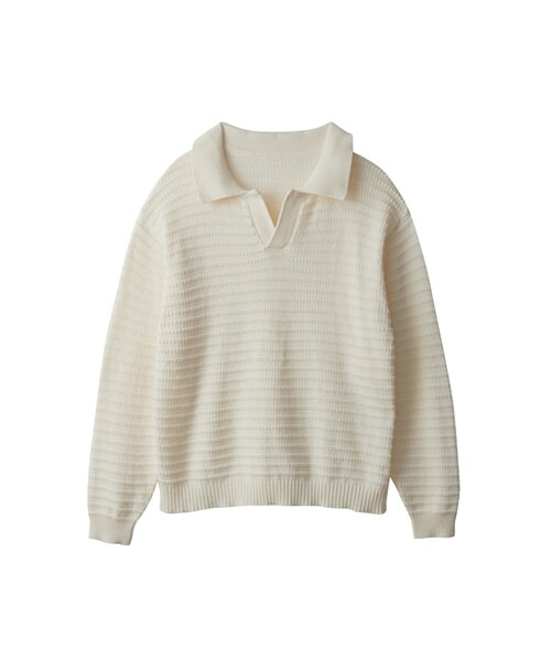 nissen（ニッセン）の「オーバーサイズスキッパーニットポロシャツ（ポロシャツ・メンズ・オフホワイト/チャコール/DR)ブルー・M/L/LL/3L/4L/5L）」の2枚目の写真