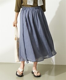 nissen | 大きいサイズ　ふわりと軽い綿混楊柳ロング丈スカート（ゆったりヒップ）(スカート)