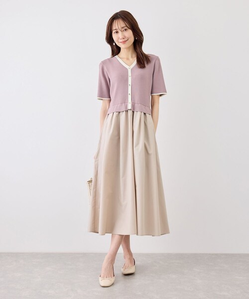 ROPE' PICNIC(ロペピクニック)の「メタル釦布帛ドッキングハーフスリーブニットワンピース(ワンピース・レディース・キナリ系/ネイビー/ピンク・M/S)」の9枚目の写真