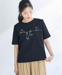SMILE LAND | ＜大きいサイズ＞猫刺しゅうTシャツ【Otona Purete】(Tシャツ/カットソー)