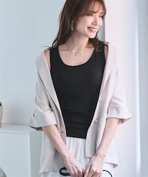 nissen | ＜大きいサイズ＞テレコタンクトップ（ブラカップ付）(キャミソール)