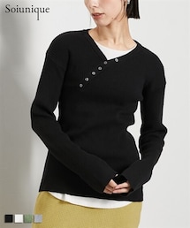 Soiunique | 斜めボタンデザインVネックリブニット ［Soiunique］(ニット/セーター)