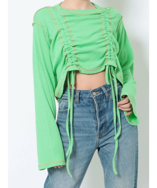 jouetie（ジュエティ）の「フレアスリーブギャザーテレコトップス（Tシャツ/カットソー・レディース・ブラック/ピンク/グリーン/ブルー・M）」の2枚目の写真