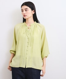VIS | 【洗える】ピンタックスタンドカラーフリルブラウス(シャツ/ブラウス)