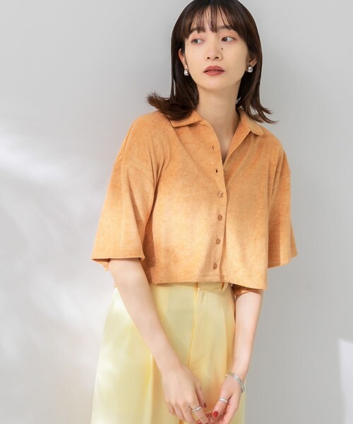 KBF（ケイビーエフ）の「クロップドパイルポロシャツ（ポロシャツ・レディース・PINK/CAMEL/BLUE・one）」の3枚目の写真