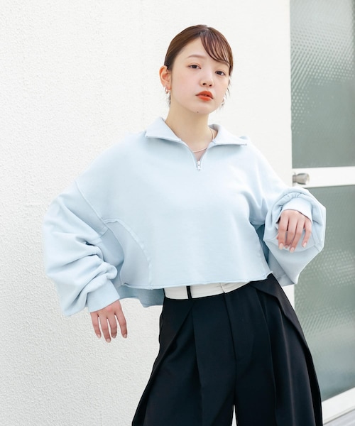 KBF（ケイビーエフ）の「ハーフZIPリメイクスウェット（スウェット・レディース・IVORY/L.BLUE/BROWN・one）」の3枚目の写真