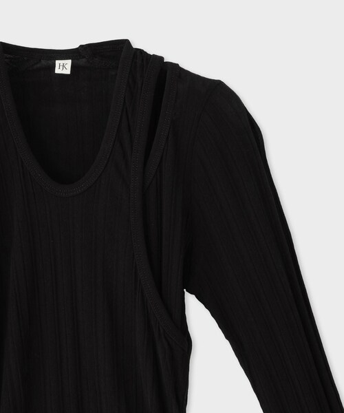 ROPE'(ロペ)の「【HAKUJI(ハクジ)】WIDE RIB LAYERED LS PO|レイヤード長袖カットソー(Tシャツ/カットソー・レディース・ブラック/ホワイト・F)」の8枚目の写真