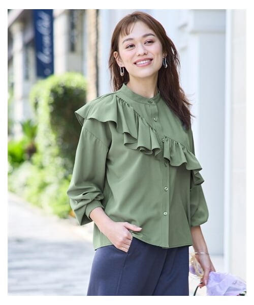 nissen（ニッセン）の「＜大きいサイズ＞フリルデザインシャツ（シャツ/ブラウス・レディース・ライトカーキ/黒・L/LL/3L/4L/5L/6L/8L/10L）」の21枚目の写真