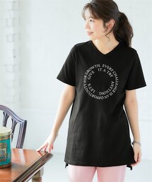 nissen | 【綿１００％】プリントV ネックチュニックTシャツ（接触冷感・UVカット）（選べる柄）＜大きいサイズ有＞(チュニック)