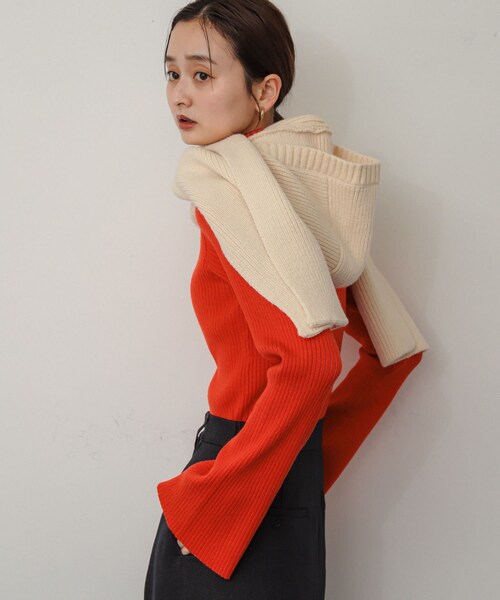 SENSE OF PLACE by URBAN RESEARCH（センスオブプレイスバイアーバンリサーチ）の「フードツキニットストール（ストール/ショール・レディース・IVORY/BLACK・one）」の8枚目の写真