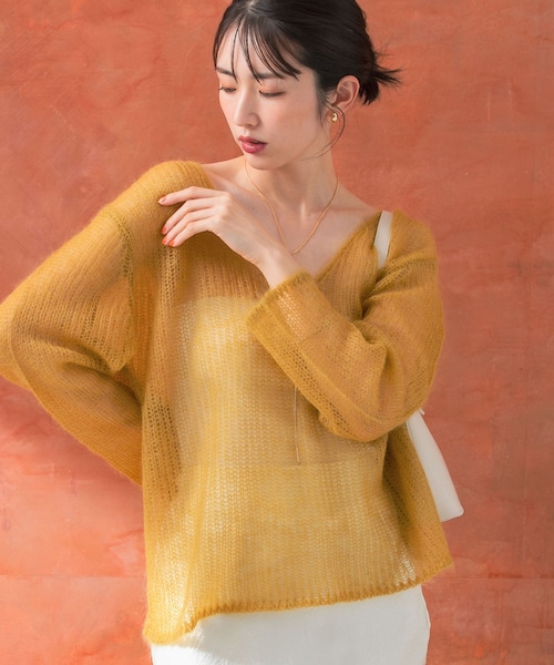 URBAN RESEARCH ROSSO（アーバンリサーチロッソ）の「シアーモヘアVネックプルオーバー（ニット/セーター・レディース・blue/white/yellow・FREE）」の3枚目の写真