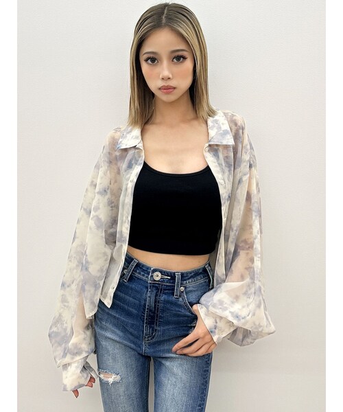 GYDA（ジェイダ）の「SHEERショートシャツ（シャツ/ブラウス・レディース・オフホワイト/ブラック/ミックス・F）」の6枚目の写真