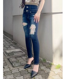 GYDA | H/Wボタン ダメージスキニーデニムパンツ(デニムパンツ)