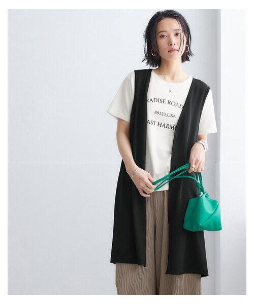 nissen（ニッセン）の「ジレセットアップ（薄手ジレ+ロゴTシャツ）（Tシャツ/カットソー・レディース・黒+オフホワイト/モカベージュ+オフホワイト・S/M/L/LL/3L/4L/5L/6L）」の4枚目の写真