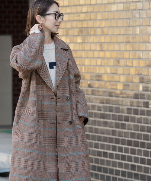 URBAN RESEARCH DOORS(アーバンリサーチドアーズ)の「FORK&SPOON チェックダブルコート(チェスターコート・レディース・BRNCHK/CHCCHK・1)」の9枚目の写真