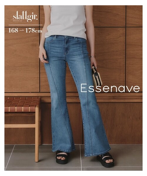 nissen（ニッセン）の「高身長 フレアデニムパンツ（トールサイズ）Essenave（パンツ・レディース・ウォッシュドブルー/ネイビー・MTT/LTT/LLTT/3LTT）」の4枚目の写真