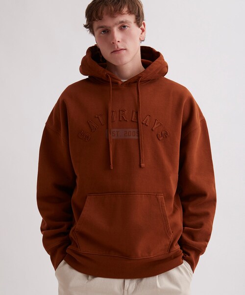 Saturdays NYC(サタデーズ ニューヨークシティ )の「Warren Varsity Hoodie(パーカー・メンズ・ダークブラウン/レッド・L/M/S)」の9枚目の写真