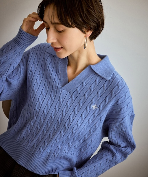 ROPE' PICNIC(ロペピクニック)の「【BEVERLYHILLS POLO CLUB・新色追加】ケーブル編みクロップドスキッパーニット(ニット/セーター・レディース・チャコール/キナリ/ベージュ/サックス・F)」の1枚目の写真
