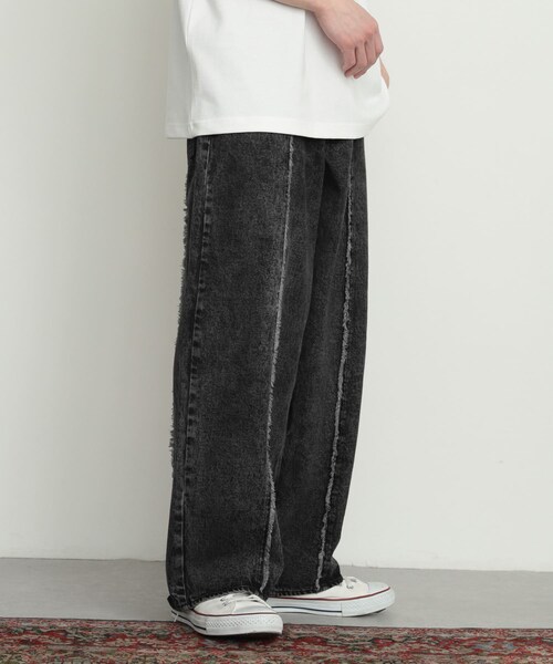 SENSE OF PLACE by URBAN RESEARCH（センスオブプレイスバイアーバンリサーチ）の「デニムフリンジパネルワイドパンツ（デニムパンツ・メンズ・BLACK/L.INDIGO・M/L）」の3枚目の写真