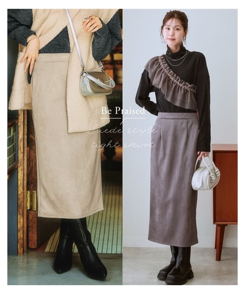 nissen（ニッセン）の「スエード調タイトスカート＜大きいサイズ有＞（スカート・レディース・エクリュ/チャコールグレー/黒・S/M/L/LL/3L/4L/5L/6L）」の12枚目の写真