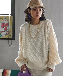 GEVS. | 大きいサイズボリュームスリーブケーブルニットプルオーバーGEVS.(ニット/セーター)