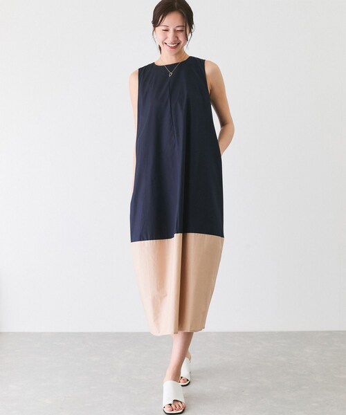 Jayro（ジャイロ）の「バイカラーノースリーブワンピース（ワンピース・レディース・ブラック/ネイビー/ピンク・F）」の9枚目の写真