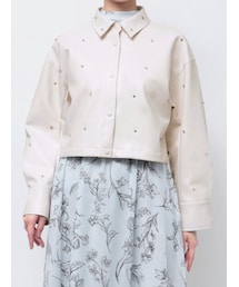 MERCURYDUO | フェイクレザービジュークロップドジャケット(ライダースジャケット)