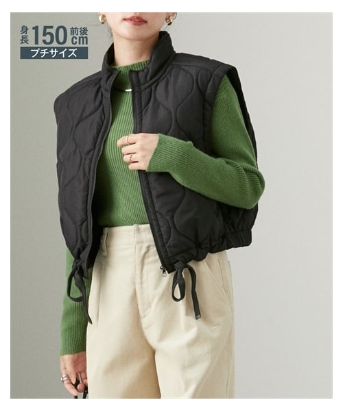 nissen（ニッセン）の「小さいサイズ　中わたベスト　低身長さん・小柄女性（ジャケット/アウター・レディース・カーキ/ブラック・P1/P2）」の2枚目の写真