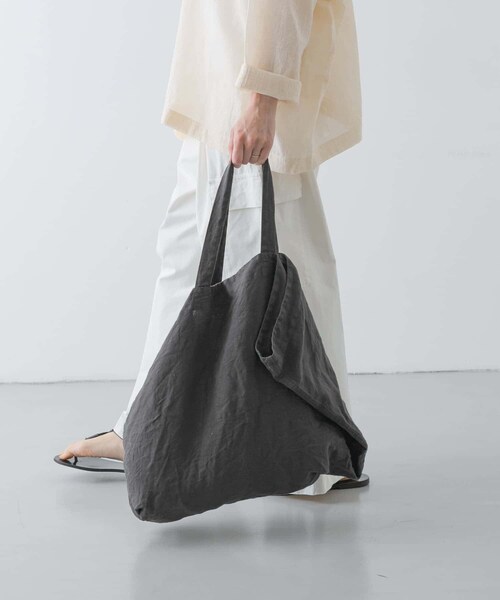 かぐれ（カグレ）の「リネンビッグトートバッグ（トートバッグ・レディース・SMOKE PINK/BEIGE/BLUE GREEN/CHARCOAL/YELLOW KHK・FREE）」の8枚目の写真