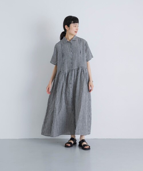 かぐれ(カグレ)の「SOIL GINGHAM CHECK SHORT-SLEEVE DRESS(ワンピース・レディース・BLACK・2)」の4枚目の写真