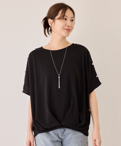 Jayro（ジャイロ）の「金釦裾タックプルオーバー（Tシャツ/カットソー・レディース・ブラック/ホワイト/グリーン/ブルー・M）」の6枚目の写真