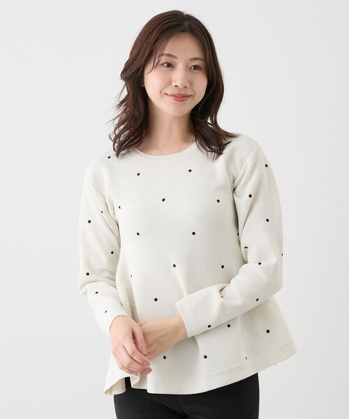 Jayro(ジャイロ)の「ドット刺繍ニット(ニット/セーター・レディース・ブラック/オフホワイト/ピンク・M)」の1枚目の写真