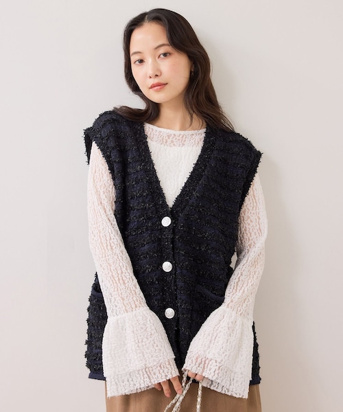 VIS(ビス)の「ツイードニットベスト/イージーケア(ベスト・レディース・キナリ系/ネイビー系・F)」の2枚目の写真