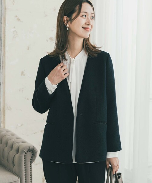 URBAN RESEARCH DOORS(アーバンリサーチドアーズ)の「ツィードVネックロングジャケット(その他アウター・レディース・OFF×BLK/NAVY・Free)」の14枚目の写真