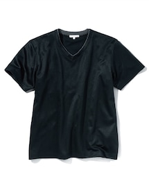 nissen | ストライプ重ね着風VネックTシャツ【３L以上お腹ゆったり】(Tシャツ/カットソー)