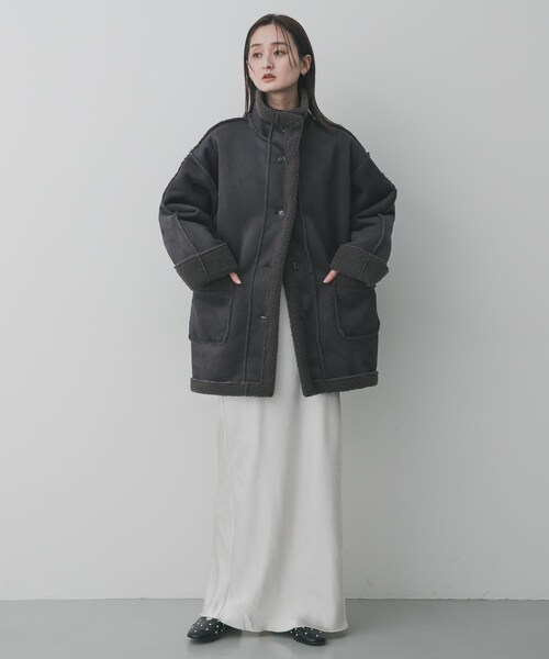 SENSE OF PLACE by URBAN RESEARCH(センスオブプレイスバイアーバンリサーチ)の「フェイクムートンスタンドジャケット(ムートンコート・レディース・BROWN/CHARCOAL/IVORY・One)」の16枚目の写真